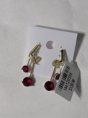 Red Cherry Dangle Earrings 14k Gold Filled Brass With VVS Cz Crystal Gemstones