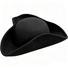Black Pirate Hat for Men Women, Colonial Tricorn Hat