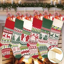 6 Pack Knitted Christmas Stockings with Golden Hooks, 18'' Knit Xmas Socks Se...