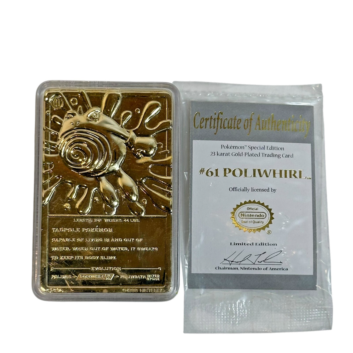 1999 pokemon gold card poliwhirl Pokemon-Poliwhirl-23K Gold Plated Trading Card 1999 – CertiMart Inc main image 0