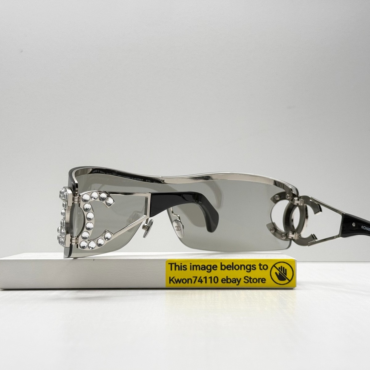 CHANEL CH9579B Rimless Shield Sunglasses Silver Grey Lens Crystal