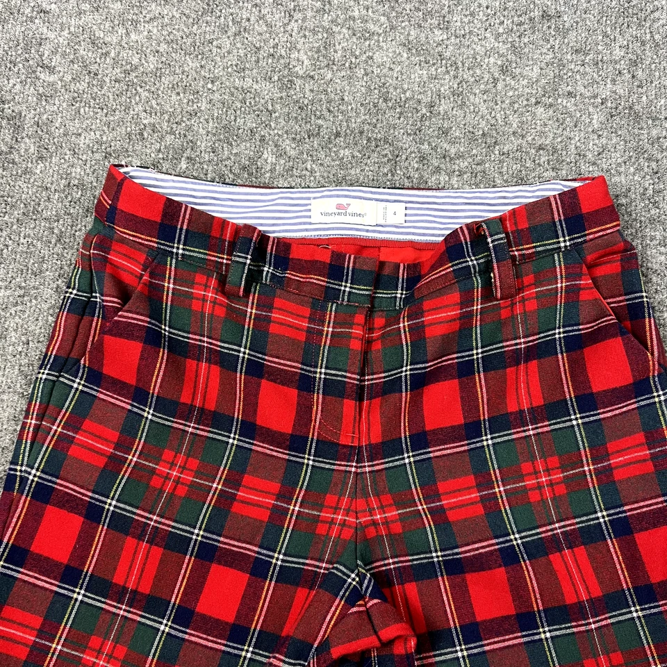 Брюки женские Vineyard Vines 4 красные тартан веселые клетчатые праздничная шерстяная смесь узкие штанины - Изображение 3 из 4