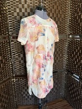 Sz 2 Rebecca Taylor silk Watercolor Shirt Slip Dress Short Sleeves Mini Peach