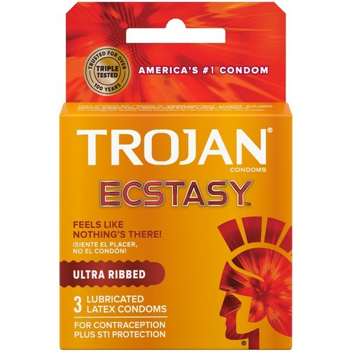 Trojan Ultra Ribbed Ecstasy UltraSmooth Lubricated Latex Condoms - Picture 2 of 4