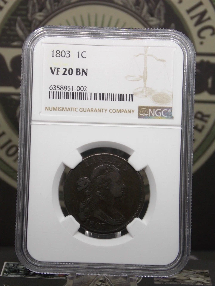 1803 Draped BUST Large Cent 1c NGC VF20 BN #002 Very Fine ECC&C, Inc. - Image 3 of 4
