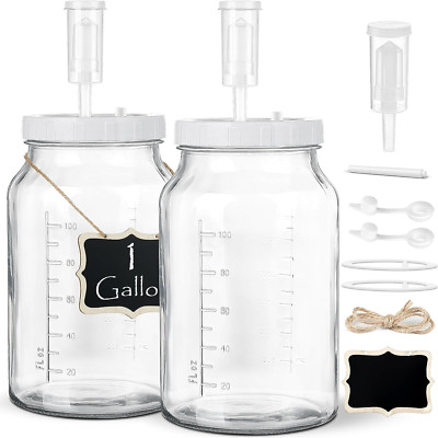 2 Pack 1 Gallon Large Fermentation Jars with 3 Airlocks and 2 SCREW Lids(100%...