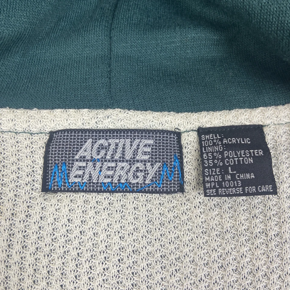 Vintage Jacket Mens Large Green Full Zip Hooded Sweatshirt Thermal Active Energy - Image 3 of 4