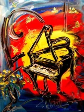 GRAND PIANO  IMPRESSIONIST  ORIGINAL OIL  PAINTING -ABSTRACT ART GERB