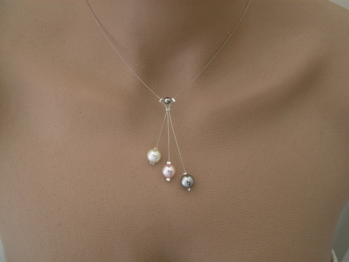 Collier De Perles Crème/Blanc/Rose Clair/Gris - Pour Robe De Mariée, Cérémonie Ou Soirée - Neuf Avec Étiquettes