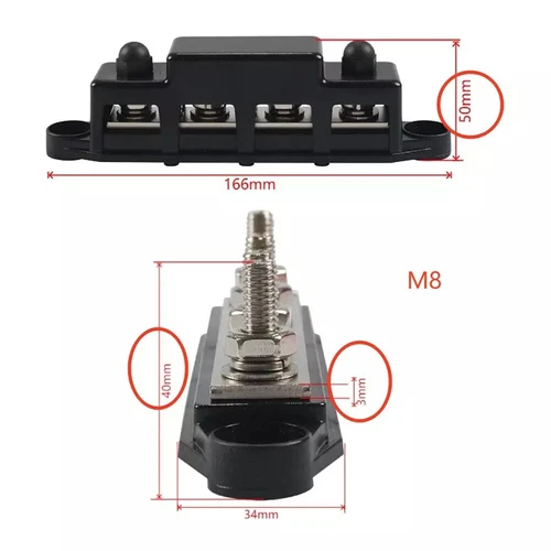 250A 12V-24V Sammelschiene Stromverteilerblock 4 Bolzen Abzweigblock KFZ - Bild 18 von 24