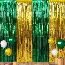 3Pack 3.3Ft x 6.6Ft Graduation Foil Fringe Curtain Backdrop Decorations, Gree...