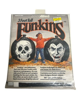 Funkins Vtg Allied Halloween 3' Tall Skull & Vampire Leaf Trash Bag  1991 SEALED