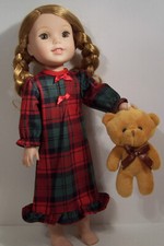 Bear  Christmas Plaid Pj Nightgown Doll Clothes For Wellie Wishers 14" Debs 