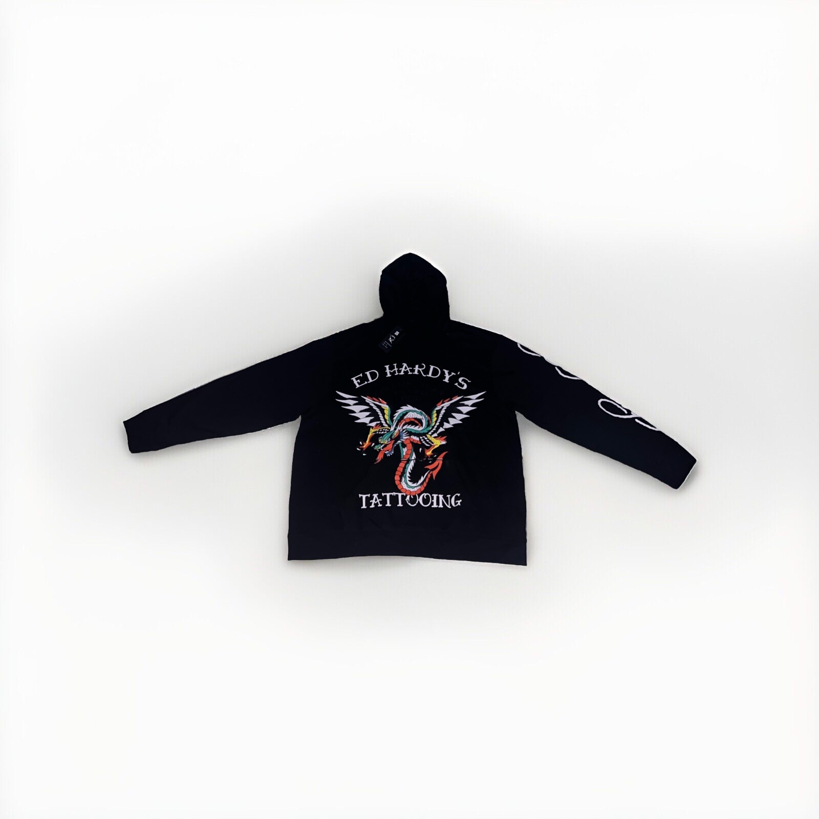 Ed Hardy Dragon Tattoo Black Hoodie for Men - Size XL