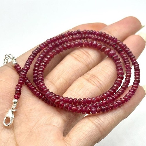 AA++ Dainty Ruby Smooth Rondelle Gemstone Beaded Confidence Women Necklaces 18'' - Picture 3 of 14