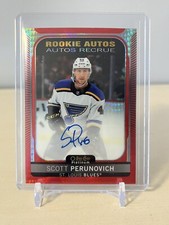 2021-22 OPC Platinum Rookie Autographs Red Prism Scott Perunovich - NHL Card