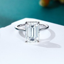 7Ct Emerald Cut Lab Created Diamond Women Engagement Ring 14K White Gold Plated