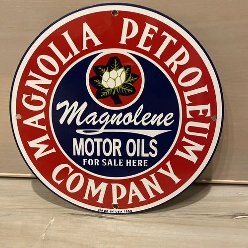 VINTAGE MAGNOLIA PORCELAIN GAS OIL SERVICE STATION ENGINE MOTOR MAGNOLENE 12”