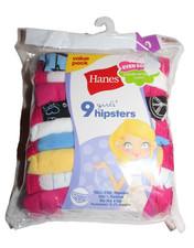 Hanes Girls 9 Pack Tagless Hipsters Hipster Underwear - Size 10