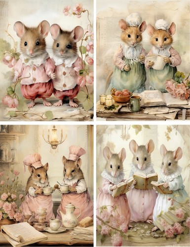 Mice Mouse Vintage Victorian watercolor 8 glossy blank note cards - Picture 2 of 3