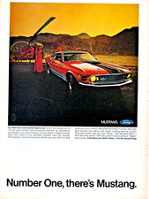 1970 Ford Mustang Mach 1 Cobra Jet V8 Shaker Hood Vintage Original Print Ad