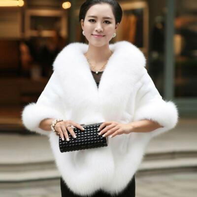 Women's Fall Winter Faux Fur Wedding Coat Cloak Shawl Cape Cloak Stole  Jacket