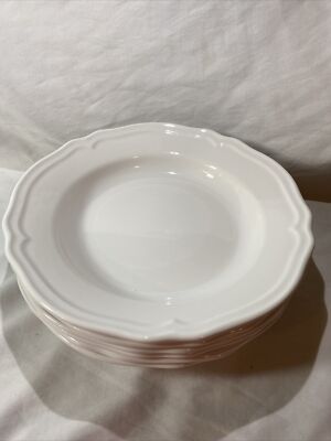 IKEA Set Of White Scalloped Rim Pasta Bowls Mint Ceramic