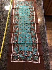 Paisley Floral Scarf 100 Polyester Turquoise  Brown 42  x15  Italy RN16304 NEW