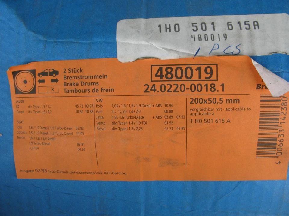 AUDI VOLKSWAGEN (1980-1999) ATE REAR BRAKE DRUM 480019 (1H0501615A) - Image 2 of 2