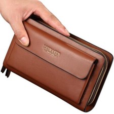 Clutch Bag Men's Long Purse Large Capacity Men's Wallets Cell Phone Pocket