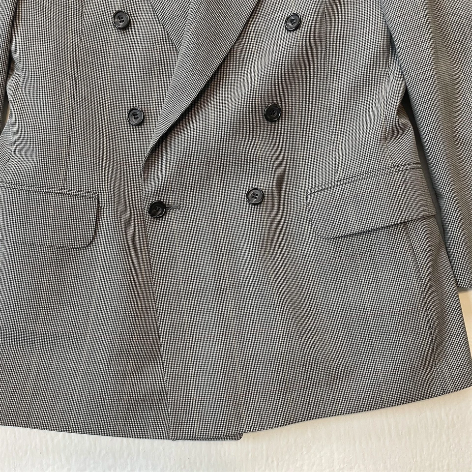 Vtg USA Made 39S 40S Gray Glenn Check Double Breasted Blazer Jacket Sport Coat - Image 3 of 4