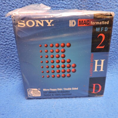 SEALED SONY MFD 2HD 3.5'' MAC Formatted 1.4 MB 10 Micro Floppy Disks 10MFD-2HDCFM