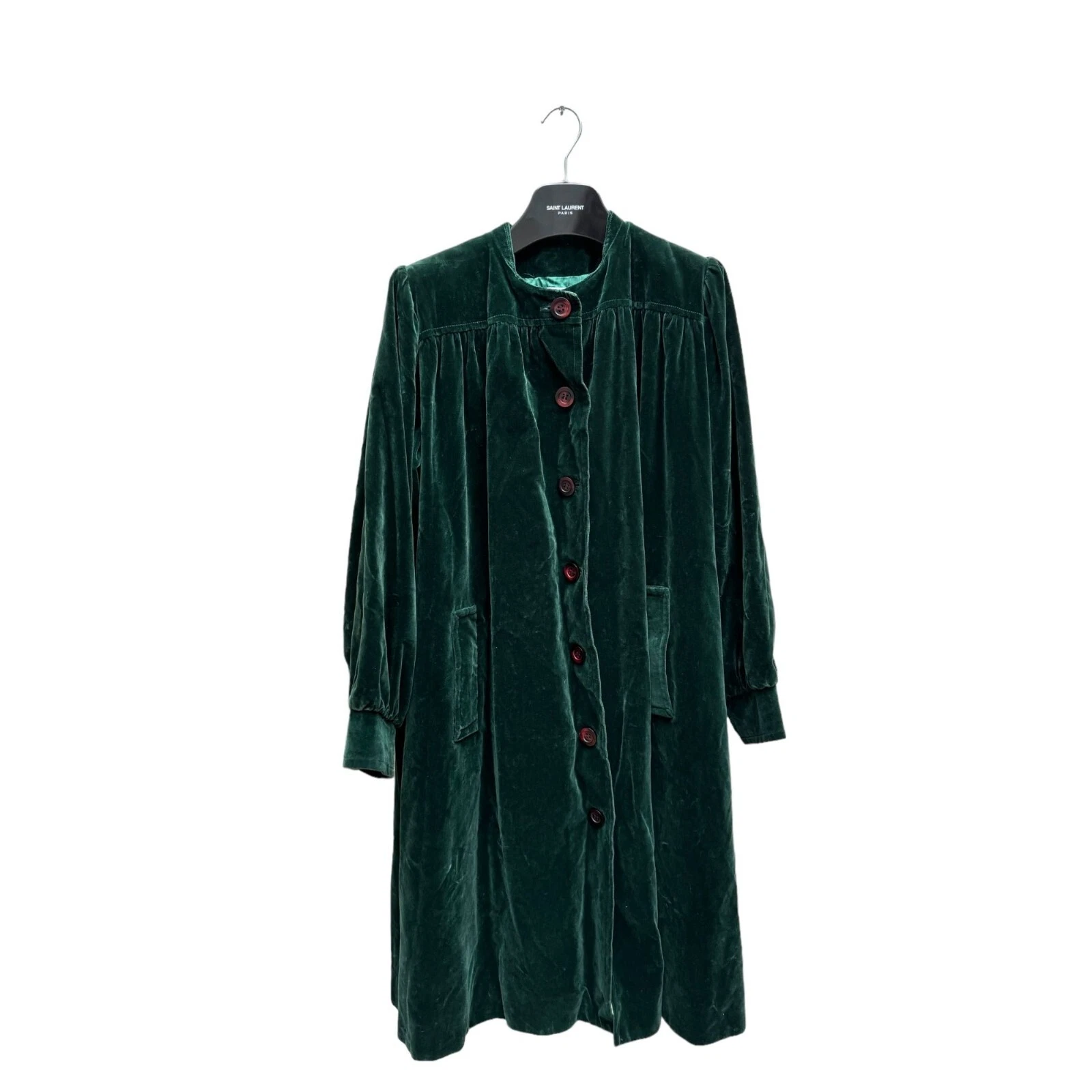 SAINT LAURENT (YSL) Cappotto vintage in velluto verde Yves Saint Laurent taglia 38 adatto a L