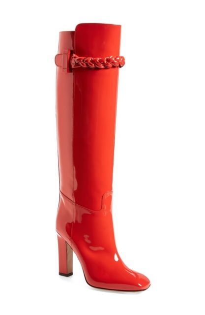 $1845 VALENTINO GARAVANI ICONIC ORANGE PATENT BRAIDED TALL BOOTS