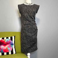 Ann Taylor Grey Black Knit Ruched Side Sheath Dress 2 Work Cocktail