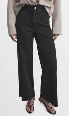 MNG Mango Catherine Culotte Black High Waisted Wide Leg Raw Hem Jeans NWT Size 6