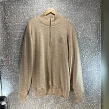 FootJoy Men's Wool Tan Brown 1/4 Zip Pullover Sweater Lined L "PRESTANCIA" READ