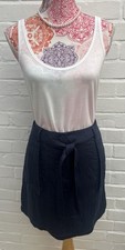 New M S Skirt Short Aline UK 14 Naby Blue Belted Summer Pockets