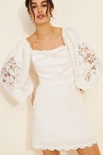 Farm Rio Embroidered Linen Mini Dress Cottagecore Boho Chic Vintage Womens L