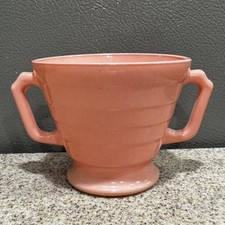 Vtg Hazel Atlas Platonite Moderntone Pastel Pink Sugar Bowl 3  x5  Handles EUC 