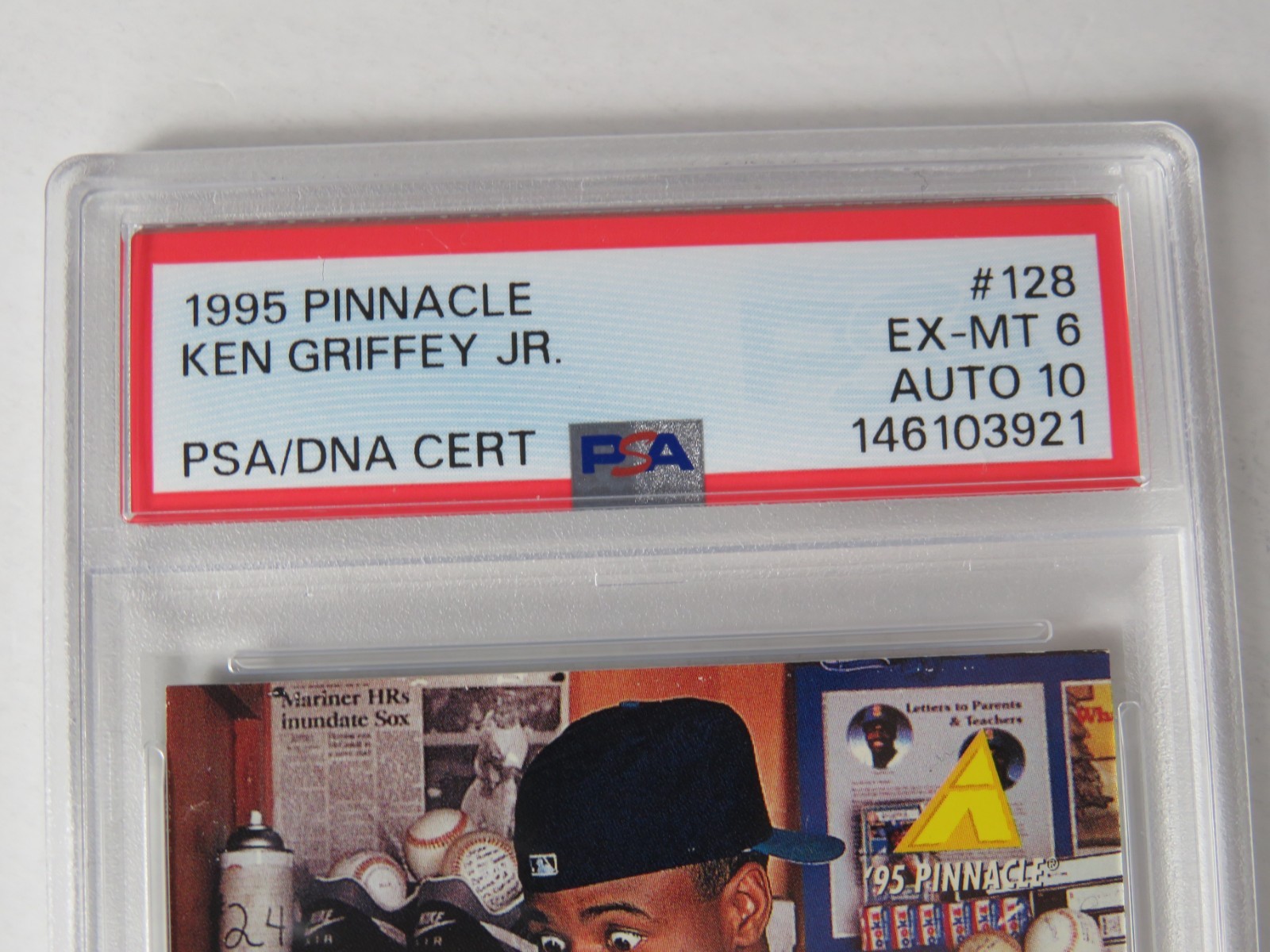 Ken Griffey Jr. HOF Signed 1995 Pinnacle Bubble Gum Card # 128 PSA 10 Auto view 6