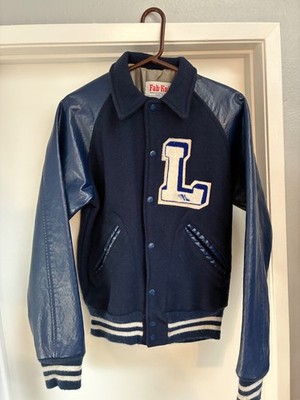 Vtg Fab Knit Manufacturing Varsity Letterman s vs V Jacket Blue Sz 36