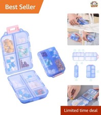 Elegant Blue Travel Pill Organizer - Secure 10 Compartment Medication Holder