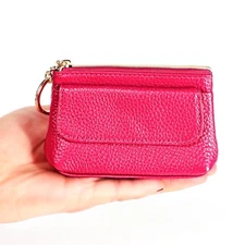 Womens Genuine Leather Small Coin Purse Zipper Change Wallet Keychain Mini Pouch