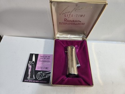 Vintage RONSON VARAFLAME LITE-TIME  LIGHTER & WATCH, Original Box 8226/24