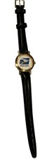 USPS Postal Service Gold Round Watch – Black Leather Strap – Vintage – Working