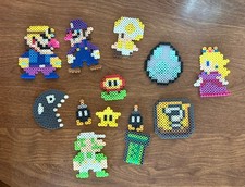 Super Mario Bros. Perler Bead Art Lot Of 13 Various Sizes Characters