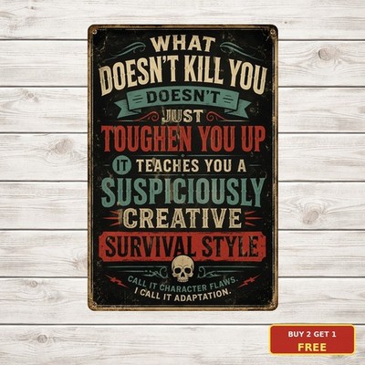 What Doesn't Kill You Motivational Quote Tin Sign Inner Strength Wall Plaque