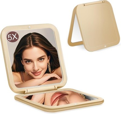 Small Compact Mirror for Purse,5X/1X Travel Magnifying Mirror for Women, Makeup