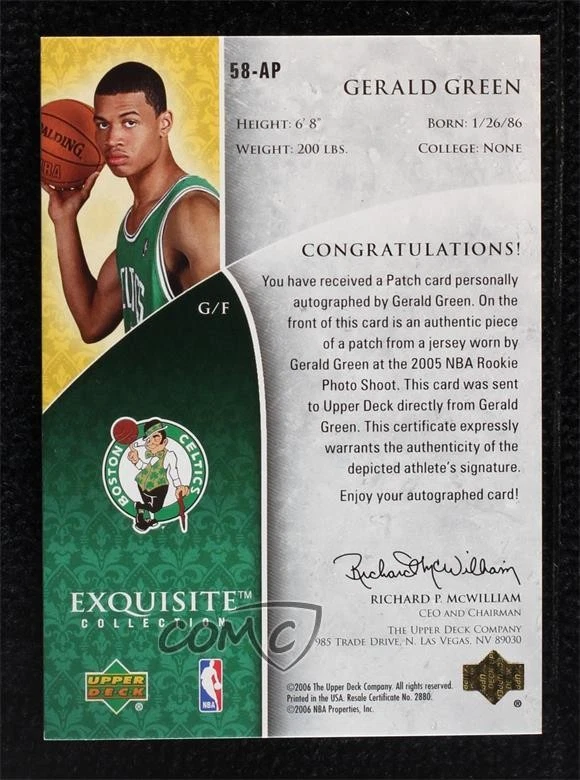 2005-06 Upper Deck Exquisite Collection/225 Gerald Green #58-AP Rookie Auto RC Foto 2 de 2
